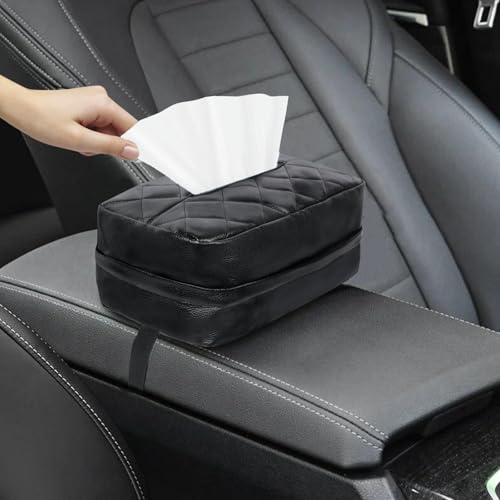 Figarge Auto Taschentücher Kopfstütze PU Leder Tissue Box Hängende Tissue Box für 120 Tissues Auto Zubehör Taschentuchbox Schwarz