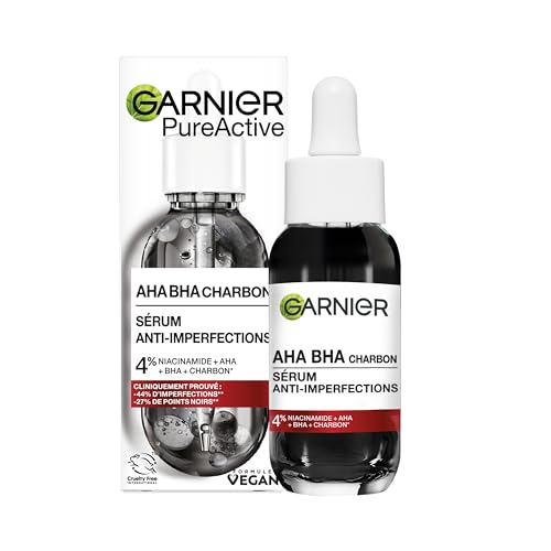 Garnier - Pure Active - Sérum Anti-Points Noirs & Imperfections au Charbon - 4% Niacinamide, Acide Salicylique & Acide Lactique - Peaux Grasses à Tendance...