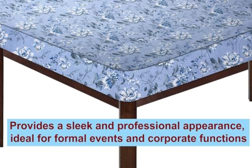 Image of The Furnishing Tree Elastic Cotton Rectangular Dining Table Cover 30x48 in Inches Floral White Rose on Blue Base