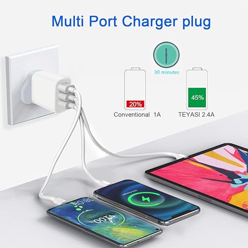 3 Pack Uk Plug Usb Wall Charger With 3 Ports, Multi Device Fast Charging Adapter For Home Office Travel, Safe Power Plug For Iphone Android Tablet Earbuds - 3