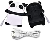 USB Heated Gloves Cute Panda Winter Hand Warmers,Half Wearable Fingerless 5V USB Powered，USB Charging Warm Heating Mittens for for Women Men Children (Black White)