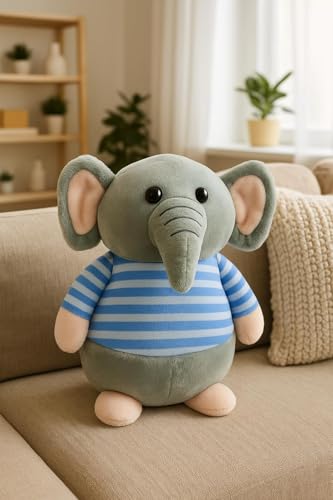 Image of Fun4you Elephant Soft Toy for Kids - Cute Animal Plush - Stuffed Elephant for Baby Boys & Girls - Cuddly Soft Gift for Toddlers - Blue - 20 cm