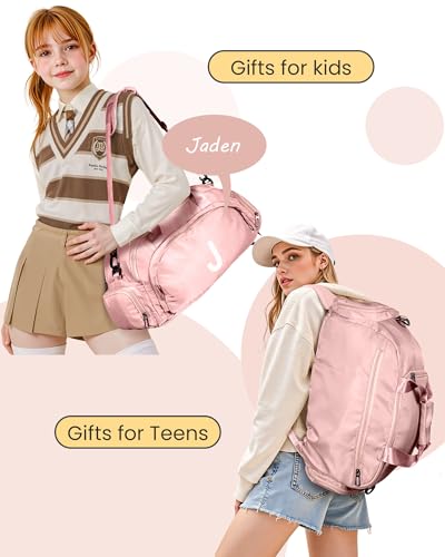 Gift for 8 9 10 11 12 13 14 15 16 Year Old Girls, Initial Gym Bags with Shoe Compartment, Dance Bag for Girls, Monogram Kid Overnight Bags, Sweet 16 Gifts for Daughter (Letter A)4