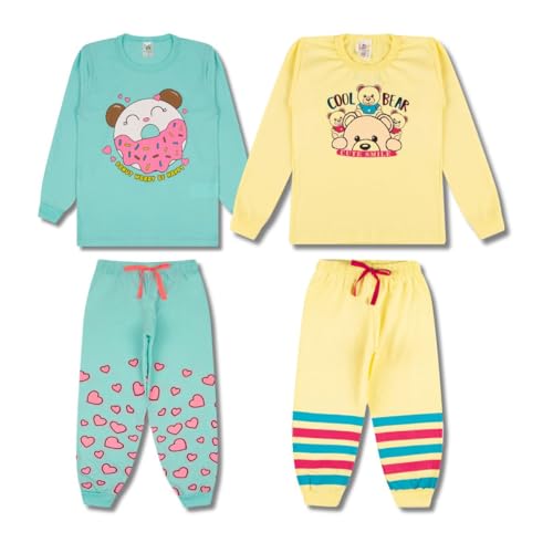 Kit 6 Peças Pijama Infantil Menina Manga Comprida Tamanho 1 ao 10 (BR, Numérico, 2, Regular)