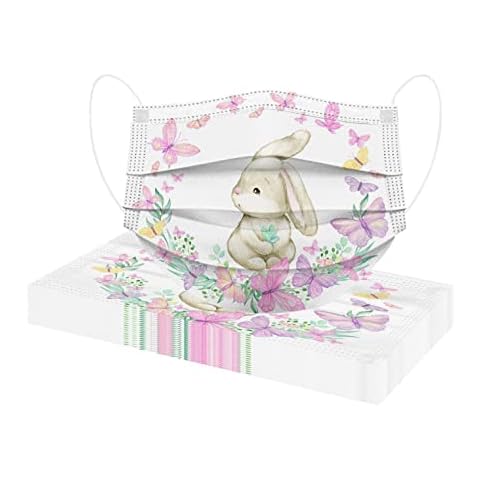 Generisch Ostern 10 Stück Kinder Mundschutz 3-lagig Cartoon Hase Ostereier Druck Atmungsaktiv Motiv Bunt Mund Nasenschutz Outdoor Anti-Staub Schals Halstuch Jungen Mädchen, Einheitsgröße Cover