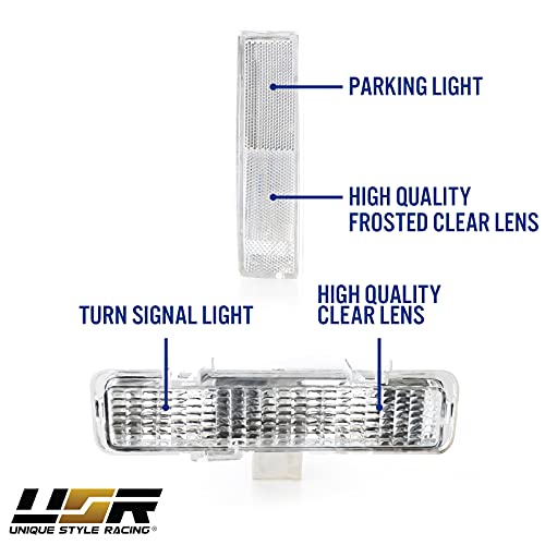 Usr 82-93 Chevy S10 Turn Signal Lights - Combo Clear Corner Sidemarkers + Bumper Lamps Set Compatible With 1982-1993 Chevrolet S-10 / 1983-1994 Chevy Blazer (4 Pieces Clear Lens With 2 Amber Bulbs) #TOP7