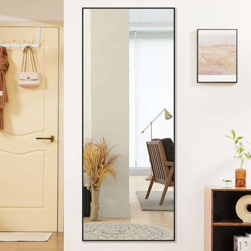 Sweetcrispy 64"x21" Full Length Mirror, Standing or Leaning Full Body Mirror with Aluminum Alloy Thin Frame, Suitable for Bedroom or Cloakroom,Black