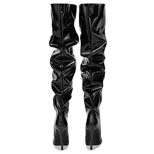 Meefit Women Patent Leather Thigh High Slouch Boots Pointed Toe Over The Knee High Boots Sexy Stiletto Heels Boots4