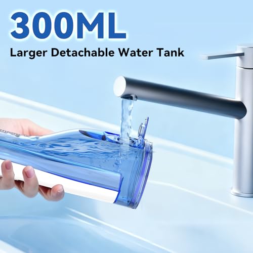 Image of Cordless Portable Water Flosser with 300ML Tank: Rechargeable Oral Irrigator with 5 Tips for Travel, Braces Care and Sensitive Gums, IPX7 Waterproof Teeth Cleaning Device(White)
