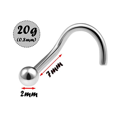 Bodyjewellery NOSE SCREW A01819 20G 2MM L4 4Pcs 20G 0.8Mm Nose Screw Rings Nostril Stud Surgical Stainless Steel 2Mm Cone Spike 2Mm Ball thumb #2