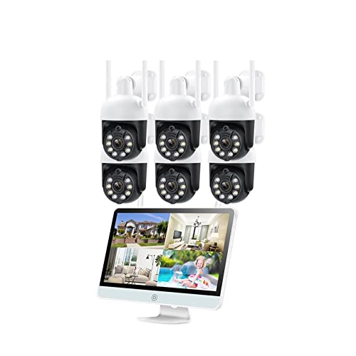 ERETYRET Sistema De Cámaras IP PTZ WiFi Kits De Vigilancia Inalámbrica Protección De Seguridad Monitor Remoto 8CH NVR Visión Nocturna FáCil De Instalar(None,8 CH NVR 6 Cameras)