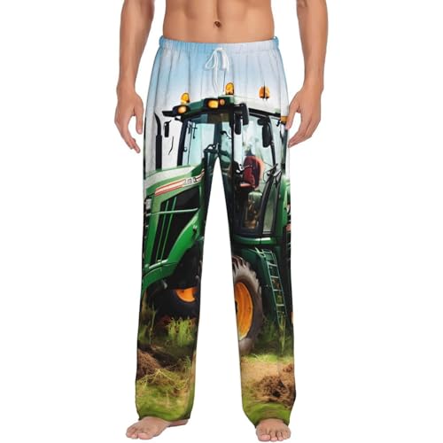 Pantalon de pyjama homme à imprimé tracteur en flanelle et polaire douce pour vêtement de détente