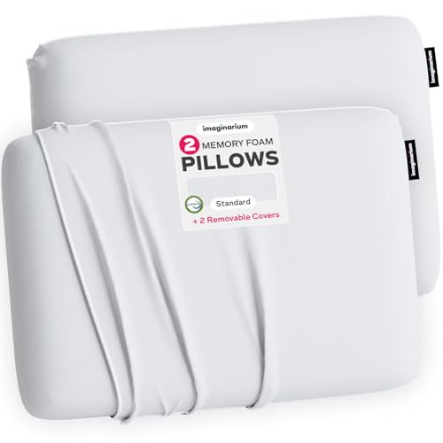 Imaginarium 2 Pk Cooling Bed Pillows for Sleeping 2 Memory Foam Cooling Pillows for Back Stomach Sleeper Gel Side Sleeper Pillow Cold Pillows That Stay Cold Removable Zipper Cover - White/White