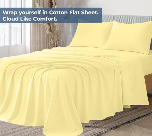 Image of Royale Linens 100% Organic Cotton Full Flat Sheet Only - Super Soft - Percale Top Sheets - Full Flat Sheet Sold Separately - Breathable, Cool & Crisp Sheets Only (81 inch x 96 inch, Yellow)