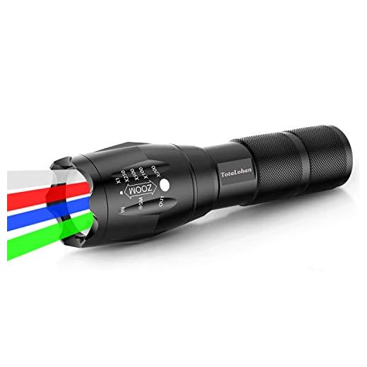 4 in 1 Multicolor Flashlight,Powerful Zoomable Single Mode Long Range White Red Green Blue Light,Hunting Flashlight