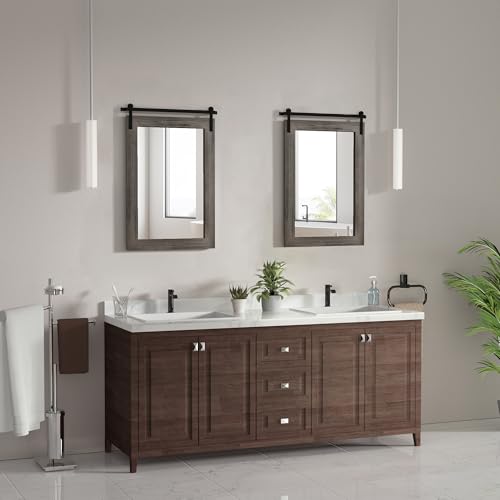 Image of COGOOD Bathroom Mirrors for Over Sink - 22 x 30 Farmhouse Barn Door Wall Mirror for Bathroom, Living Room, Entryway Wall Decor Grey