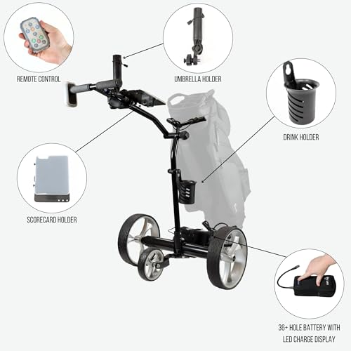 image for Cart-Tek Electric Golf Push Cart with Remote Control, Rugged Steel Fra
