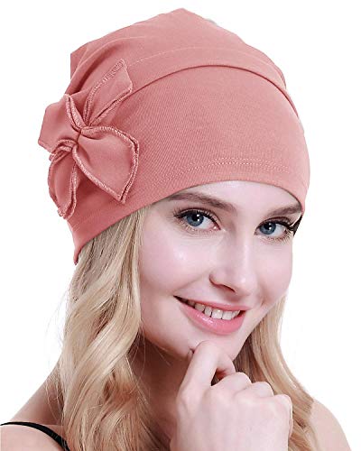 osvyo Bonnet turban chimio en coton pour femme atteinte de cancer et de perte de cheveux, Coton Rose Amande, Taille unique Cover
