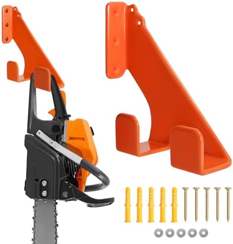 1Pack Chainsaw Wall Mount & Hanger - Heavy-Duty Universal Chainsaw Holder with Protective Coating Space-Saving Garage/Workshop/Outdoor Storage Easy Install (Orange)