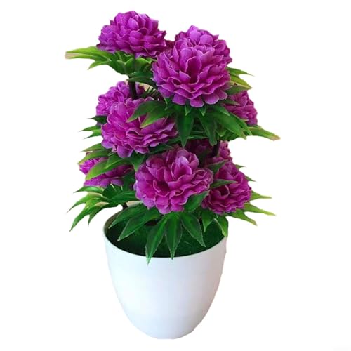 bonsai artificiale con vaso, crisantemo in seta realistica, decorazione da tavolo per casa, ufficio, matrimoni e feste, 10 x 20 cm, resistente allo sbiadimento, colore: viola