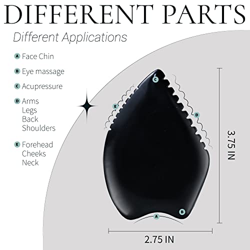 Gua Sha Massage Tool, Black Bianstone Guasha Board for Face & Body, Natural Jade Stone Gua Sha Facial Tool, Face Massager for Traditional Acupuncture Therapy, Daily Anti-Aging Health & Skin Care Tool - Image 3