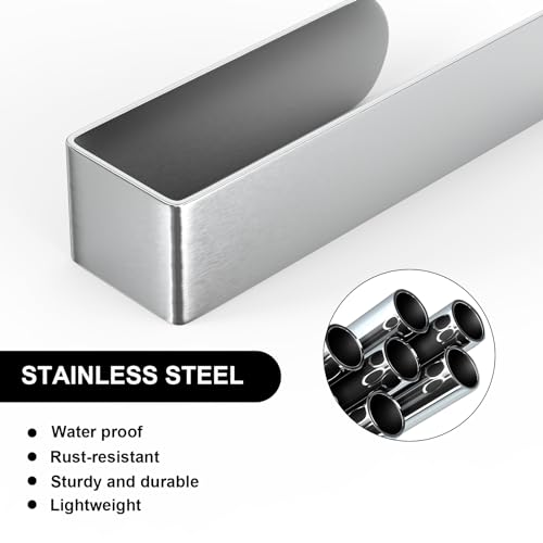 Image of HUFEEOH 2 Pack Adhesive Hand Towel Holder, Sticky Towel Bar Towel Holder Wall Mounted, Stainless Steel Kitchen Towel Holder Hand Towel Rack for Bahtroom Hotel RV Kitchen (Silver)