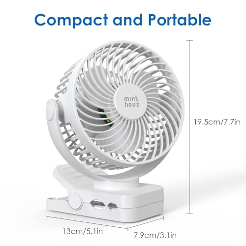 Image of Minthouz Clip on Fan, 12000mAh Battery, with Remote Control, Quiet, White | 45H Runtime, 3-Level Lighting, 360 Rotation, 3-Level Wind Speed, 2 /4 /6H Timer, Suitable for Bedrooms, Offices, Outdoors