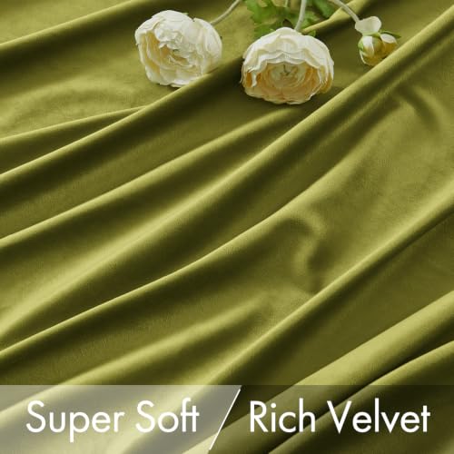 Image of MIULEE Moss Green Velvet Pinch Pleat Blackout Curtains W52 X L96 Inches