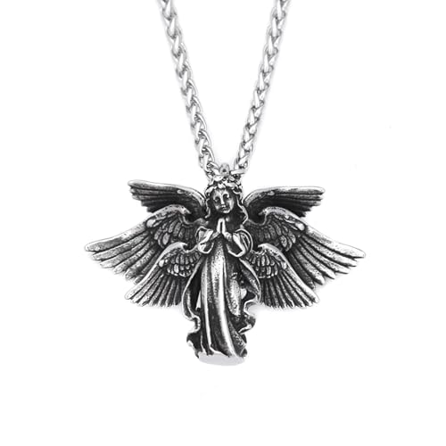 Collier ange gardien en relief avec pendentif ailes vintage pour homme
