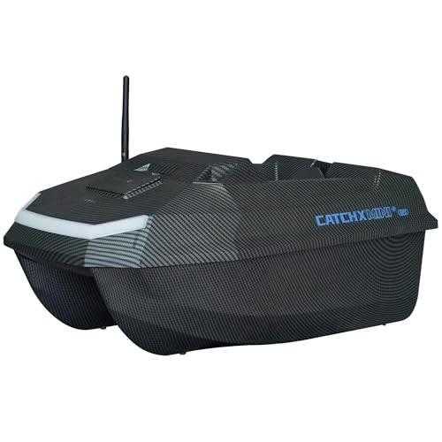 Rippton CatchX Mini GPS Bait Boat for Carp Fishing Precision Fishing Accessories with 1.5kg Hopper 400m Range App Navigation Quiet Motor 2 Hour Runtime Sonar Ready Design