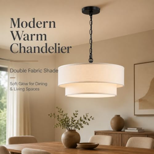 Dolaimi House 18" Linen Drum Fabric Modern Country Farmhouse Pendant Light by Dolaimi House - Used condition - Image 2