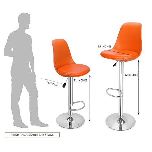 Image of DPI Modern Height Adjustable and 360 Degree Revolving Bar Stool | Kitchen Chair Suitable for Kitchen Cafeteria Dining Office Shops | (2, Orange)