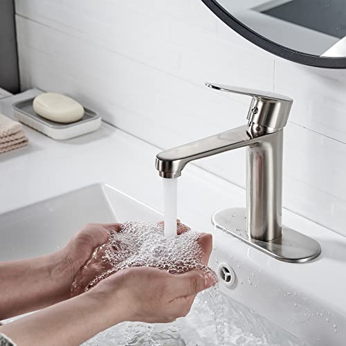Nickel Brushed Bathroom Sink Faucet Single Hole Single Handle Bathroom Faucet Commercial Fashion Modern Vanity Rv Bathroom Faucet With Pop-Up Drain Plug Suitable For 1 Hole Or 3 Hole Mounting Nictie #TOP2