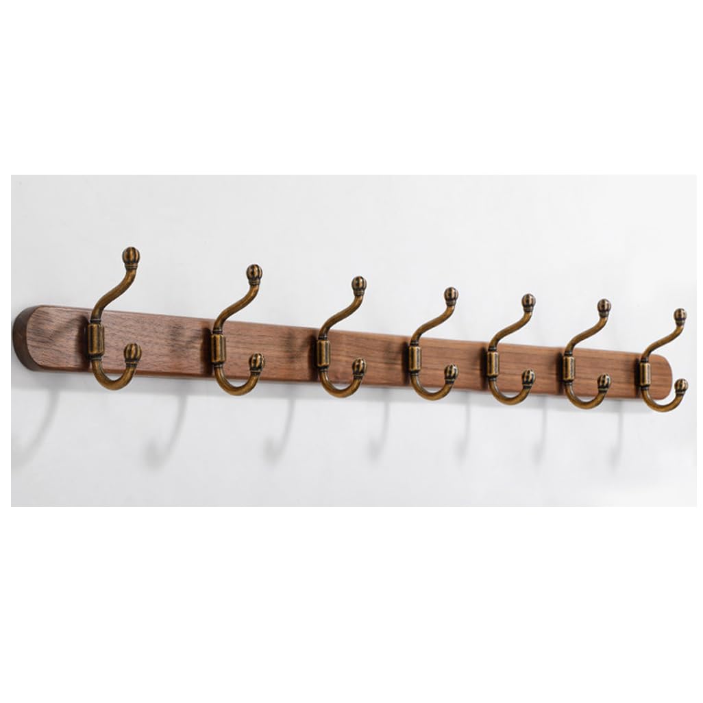 Zhouxiao Brown Wood Coat Rack Wall Mount, Walnut Wood Coat Hooks Hanger Wall Mounted 7Hook