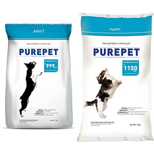 Image of Purepet Chicken and Vegetables Adult Dog Food, 9 kg & Chicken & Vegetables Puppy Dog Food, 10kg