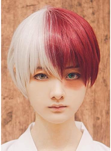 ColorGround Half Silver White Half Red Cosplay Wig for Halloween