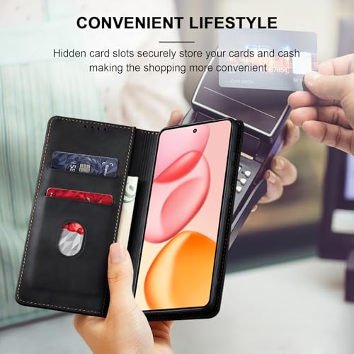 Image of Jasonyu Wallet Case for Honor 400, Flip PU Leather, Black