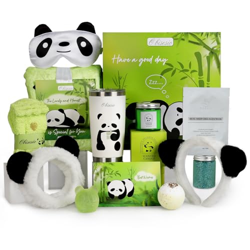 Obisesio Gifts for Women, Gifts for Mom, Get Well Soon Gifts Baskets with Luxury Flannel Blanket, Care Package for Women, Self Care Gifts for Women, Panda Birthday Gifts for Women, Girlfriend, Friends