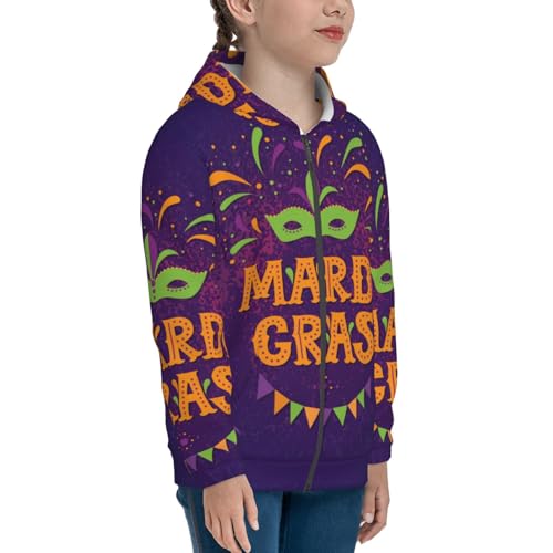 Mardi Gras2 Kids Pullover Hoodies Boys Zip Up Sweatshirts Girls Athletic Clothes with Pocket4