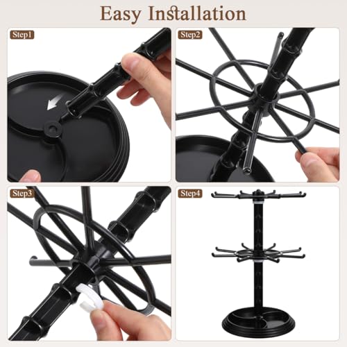 Image of IMIKEYA 2 Tier Rotating Jewelry Display Stand Black Small Metal Necklaces Holder Jewelry Tree Stand Organizer Racks for Keychain, Bracelets, Earrings, Rings