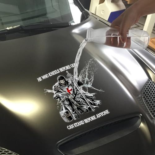 Image of Premium Knight Templar Christian Sticker - 'He Who Kneels Before God Stands Before Anyone' - Durable & Waterproof Vinyl Decal for Car Door, Window, Laptop - 12 Inches