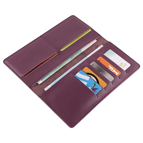 Genuine Leather Checkbook Cover for Men, Soft Leather Checkbook Holder for Women, Bifold Long Wallet with 7 Card Slots (Purple)4