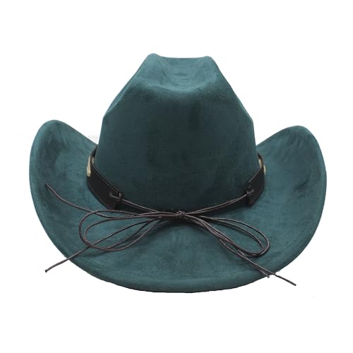 Image of Western Cowboy Hat for Women Men with Band Wide Brim Suede Cowboy Cowgirl Hat Western Style Hat