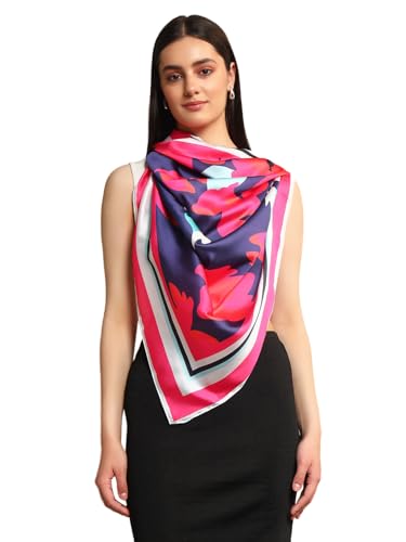 Image of Ravaiyaa - Attitude is everything Women Silk Digital Print Large Square Scarf Breathable Lightweight Neckerchief Printed Headscarf 40 inch x 40 inch Inch