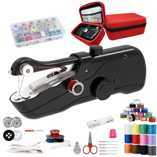 Image of Portable Mini Sewing Machine for Beginners,Hand Held Sewing Machine,Electronic Small Sewing Machine for Quick Stitching with Sewing Kit and Storage Case.(Black)