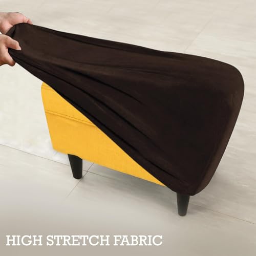 Image of HOKIPO 210 GSM Premium Velvet Stretchable Ottoman Foot Rest Stool Cover, Brown (NEW-4801-BR)