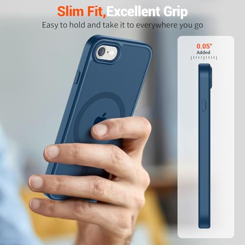 Image of SUPFINE Magnetic for iPhone SE Case 2022 (3rd) /2020 (2nd), iPhone 8 Case (Compatible with MagSafe) (Military Grade Drop Protection) Slim Translucent Matte Phone Case, Deep Blue