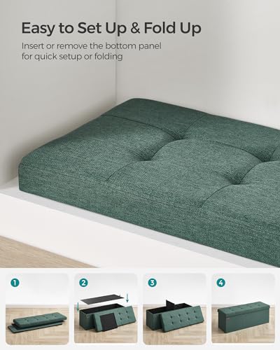 Image of SONGMICS MAZIE Collection - 43 Inches Folding Storage Ottoman Bench, Ottoman Foot Rest, End of Bed Bench, Storage Chest, Load 660 lb, for Living Room, Bedroom, Entryway, Retro Green ULSF077C01