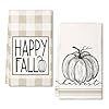 GEEORY Fall Kitchen Dish Towels Set of 2 for Fall Decor,Happy Fall Beige Plaid Printed Pumpkin 18x26 Inch Drying Dishcloth,Farmhouse Home Decoration GD105
