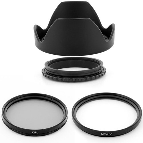 58mm Reversible Lens Hood + CPL + MCUV Filter Kit for Canon EF 50mm f/1.4 DSLR